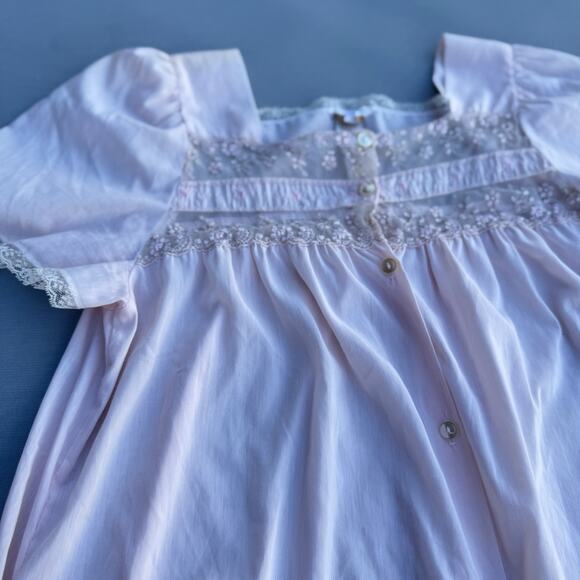 Barbizon Nightgown Pajama Medium Chemise Cotton Pink Embroidered Vintage - Picture 3 of 10